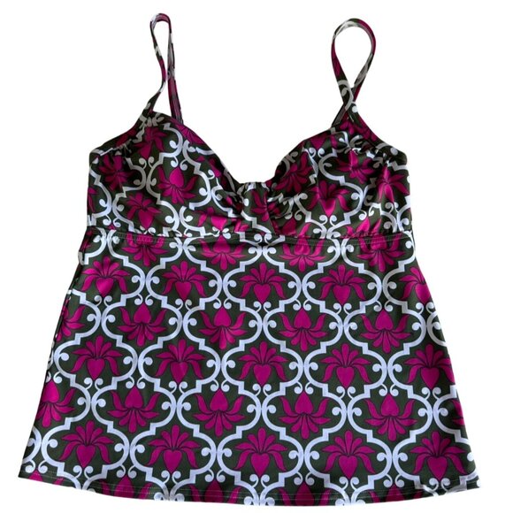 Lands End Floral Deco Tankini Top 10 Azalea Pink White Swirl Print Removable Cup - Picture 1 of 16